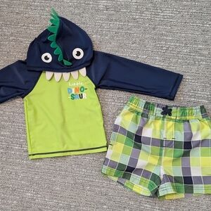 🎈Little Dino-Saur Boys (Size 18 Months) Swim Set - Green and Blue